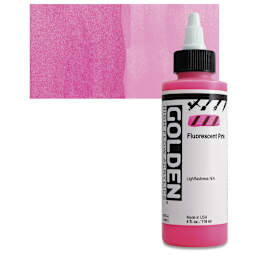 Golden High Flow Acrylic Paint - Fluorescent Pink, 4 oz bottle and swatch