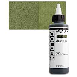Golden High Flow Acrylic Paint - Sap Green Hue, 4 oz bottle and swatch