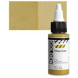 Golden High Flow Acrylic Paint - Yellow Oxide, 1 oz bottle and swatch