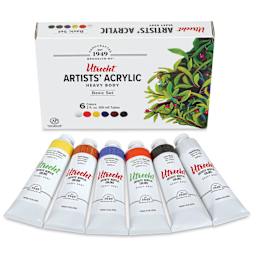 Utrecht Artists' Acrylic Paints - Set of 6, Basic Colors, 59 ml, contents and packaging