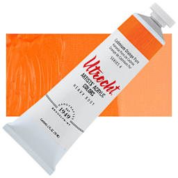 Utrecht Artists' Acrylic Paint - Cadmium Orange Pure, 2 oz tube and swatch