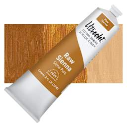 Utrecht Studio Series Acrylic Paint - Raw Sienna, 237 ml tube and swatch