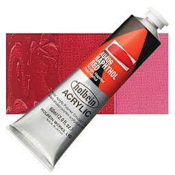 Holbein Heavy Body Artist Acrylic Paint - Naphthol Red, 60 ml tube and swatch