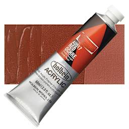 Holbein Heavy Body Artist Acrylic Paint - Red Ochre, 60 ml tube and swatch