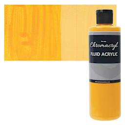 Chromacryl Fluid Acrylic - Warm Yellow, 250 ml bottle and swatch
