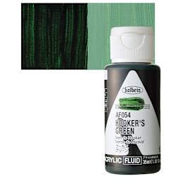 Holbein Fluid Acrylic Paint - Hookers Green, 35 ml Bottle and swatch