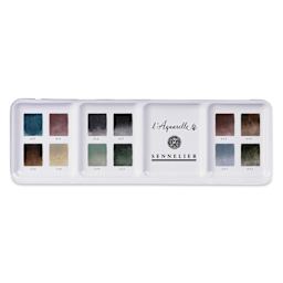 Sennelier French Artists' Watercolors - Set of 12, Neutral, Half Pans top of case