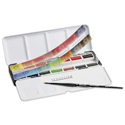 Sennelier French Artists' Watercolors - Set of 14, Metal Case, Half Pans, contents shown