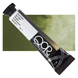 QoR Modern Watercolor - Olive Green, 11 ml tube and swatch