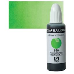 Vallejo Liquid Watercolor - Yellow Green, 32 ml and swatch