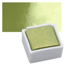 Derwent Watercolor Pan - Metallic Lime Gold pan and swatch