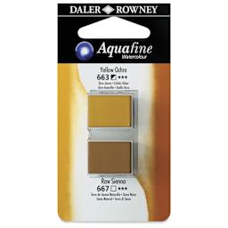 Daler-Rowney Aquafine Watercolors - Set of 2, Yellow Ochre and Raw Sienna, Half Pan