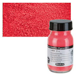 Schmincke Pigment - Fluorescent Red, 100 ml Jar and swatch