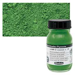 Schmincke Pigment - Chromium Oxide Green, 100 ml Jar and swatch