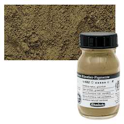 Schmincke Pigment - Raw Umber Greenish, 100 ml Jar and swatch