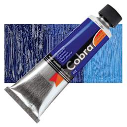 Royal Talens Cobra Water Mixable Oil Paint - Ultramarine, 150 ml tube and swatch