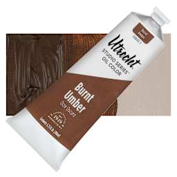 Utrecht Studio Series Oil Paint - Burnt Umber, 200 ml tube and swatch