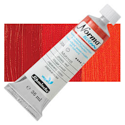 Schmincke Norma Blue Water-Mixable Oil Paint - Poppy Red, 35 ml tube and swatch