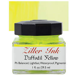 Ziller Ink - Daffodil Yellow, 1 oz bottle and swatch