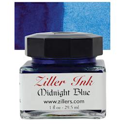 Ziller Ink - Midnight Blue, 1 oz bottle and swatch