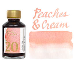Tom's Studio Fountain Pen Ink - 50 ml, Peaches & Cream, bottle with swatch