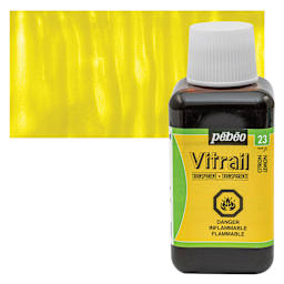 Pebeo Vitrail Paint - Lemon, 250 ml bottle and swatch