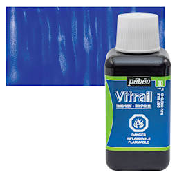 Pebeo Vitrail Paint - Deep Blue, 250 ml bottle and swatch