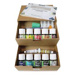 Pebeo Vitrail Paint - Collection Case,  Set of 10 Colors 45 ml bottles shown in open package