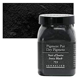 Sennelier Dry Pigment - Ivory Black, 120 g jar and swatch