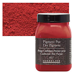 Sennelier Dry Pigment - Cadmium Red Purple, 140 g jar and swatch