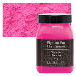 Sennelier Dry Pigment - Fluorescent Pink, 100 g jar and swatch