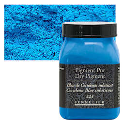 Sennelier Dry Pigment - Cerulean Blue Hue, 180 g jar and swatch