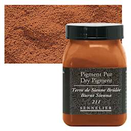 Sennelier Dry Pigment - Burnt Sienna, 140 g jar and swatch