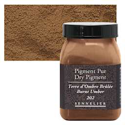 Sennelier Dry Pigment - Burnt Umber, 140 g jar and swatch