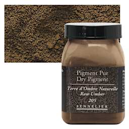 Sennelier Dry Pigment - Raw Umber, 120 g jar and swatch