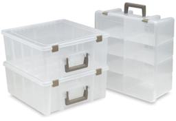 ArtBin Super Satchel - 3 Double Deep Satchels shown closed with 2 stacked and one standing upright