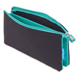 Itoya Profolio Midtown Pouches - Angled view of large Black/Wintergreen pouch