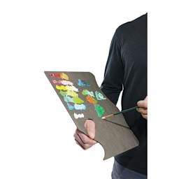 New Wave Art Wood Palette - Grey, 16" x 11" x 1/5", Highland, Right Hand (being held in the artist's right hand)
