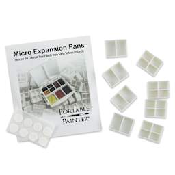 Portable Painter Watercolor Palette Pans - Micro, Set of 8 contents laid out with packaging