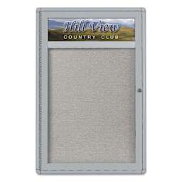 UVP Radius Enclosed Bulletin Tackboard - Gray, 24" x 36", 1 Door and Header
