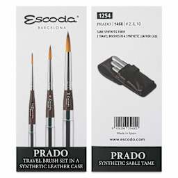 Escoda Prado Tame Synthetic Sable Travel Brushes - Set of 3, Round, front and back of packaging
