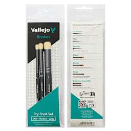 Vallejo Natural White Goat Hair Dry Brushes - Set of 3, front and back of packging