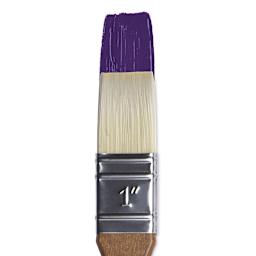 Winsor & Newton Artists' Oil Synthetic Hog Brush - Glaze, Size 1", Long Handle (shown in-use with purple paint)
