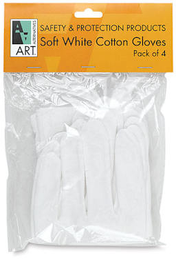 Art Alternatives Soft White Cotton Gloves - Front view of package of 4