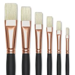 Blick Masterstroke Interlocking Bristle Brush Set - Flat, Long Handle, Set of 6, close up