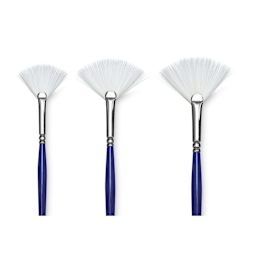 Blick Scholastic Wonder White Synthetic Brushes - Fan Set of 3, Long Handles. Brushes in row.