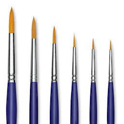 Blick Scholastic Golden Taklon Brush Set - Round, Long Handle, Set of 6 close up