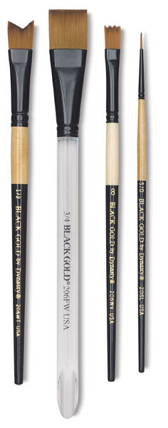 Dynasty Black Gold - Set No. 2 - 4 Watercolor Brushes shown upright