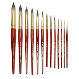 Blick Master Synthetic Mongoose Round Brushes in various sizes, full length of the brush shown