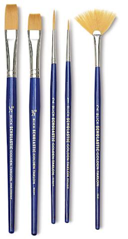 Blick Scholastic Golden Taklon Brushes and Sets, Assorted set of 5 short handle, full brush view